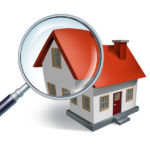 House hunting and searching for real estate homes for sale that need to be inspected by a home inspector concept as a magnifying glass inspecting a model single home building structure.